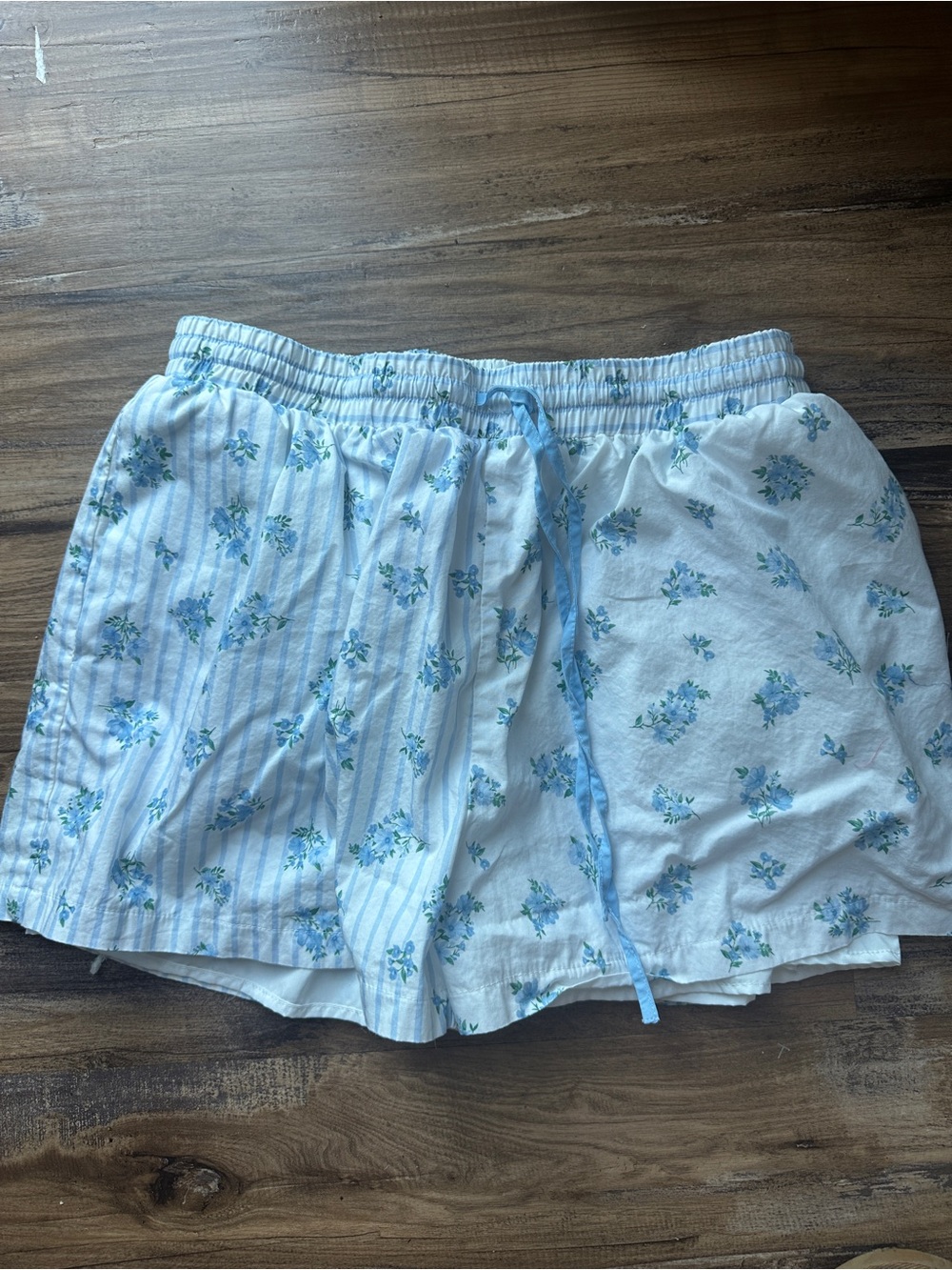 Pink Lily Light Blue & White Floral Sleep Shorts